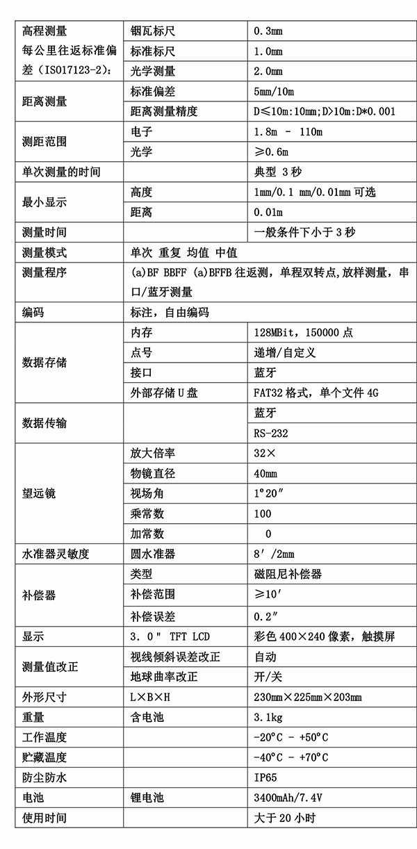 南方测绘DL-2003A电子水准仪技术参数