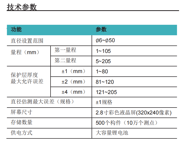 测维cw-a60一体式钢筋扫描仪技术参数